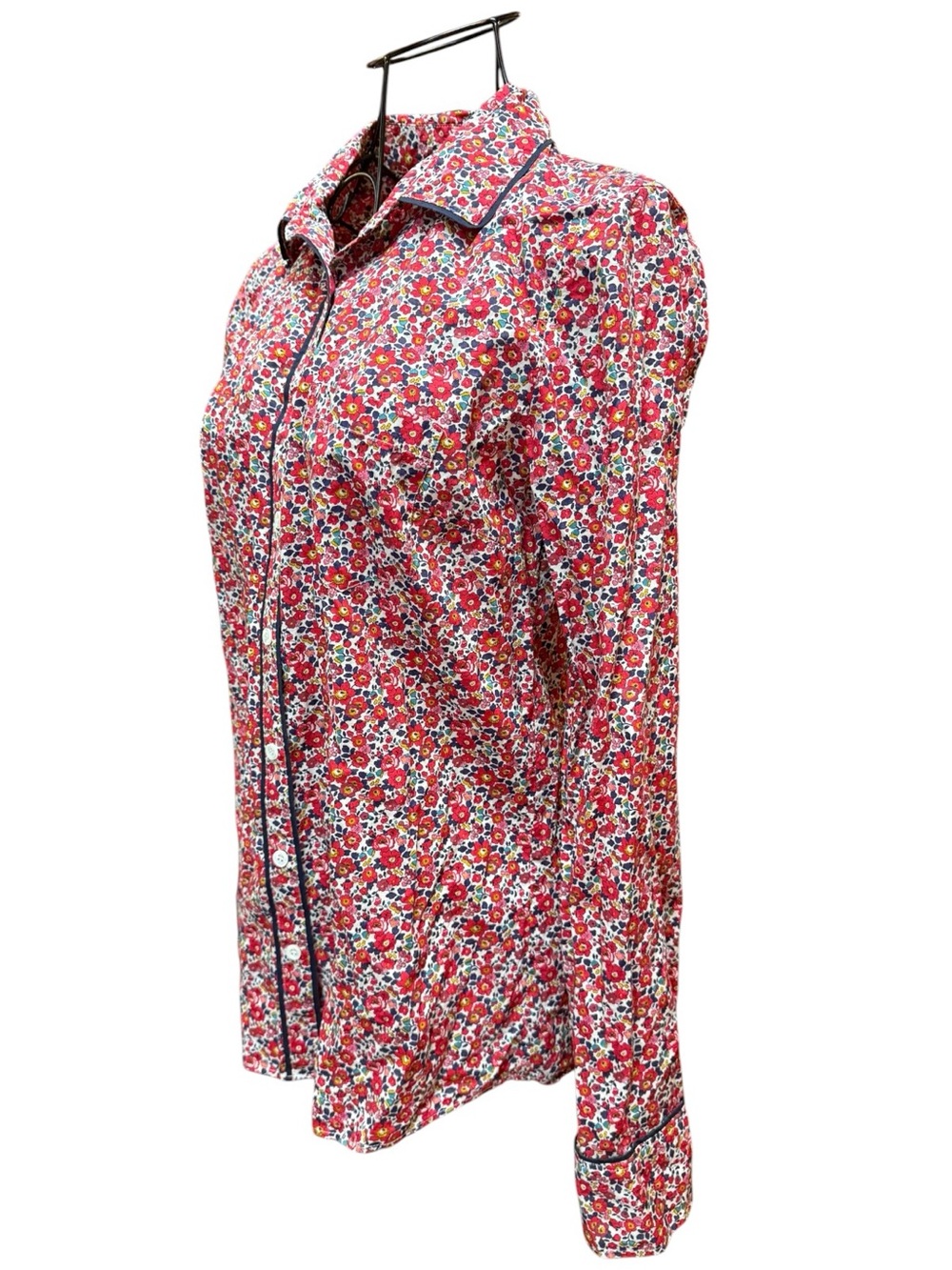 Liberty London x J. Crew Red Floral Button-Down Shirt  Black Piping Preppy - Picture 7 of 10
